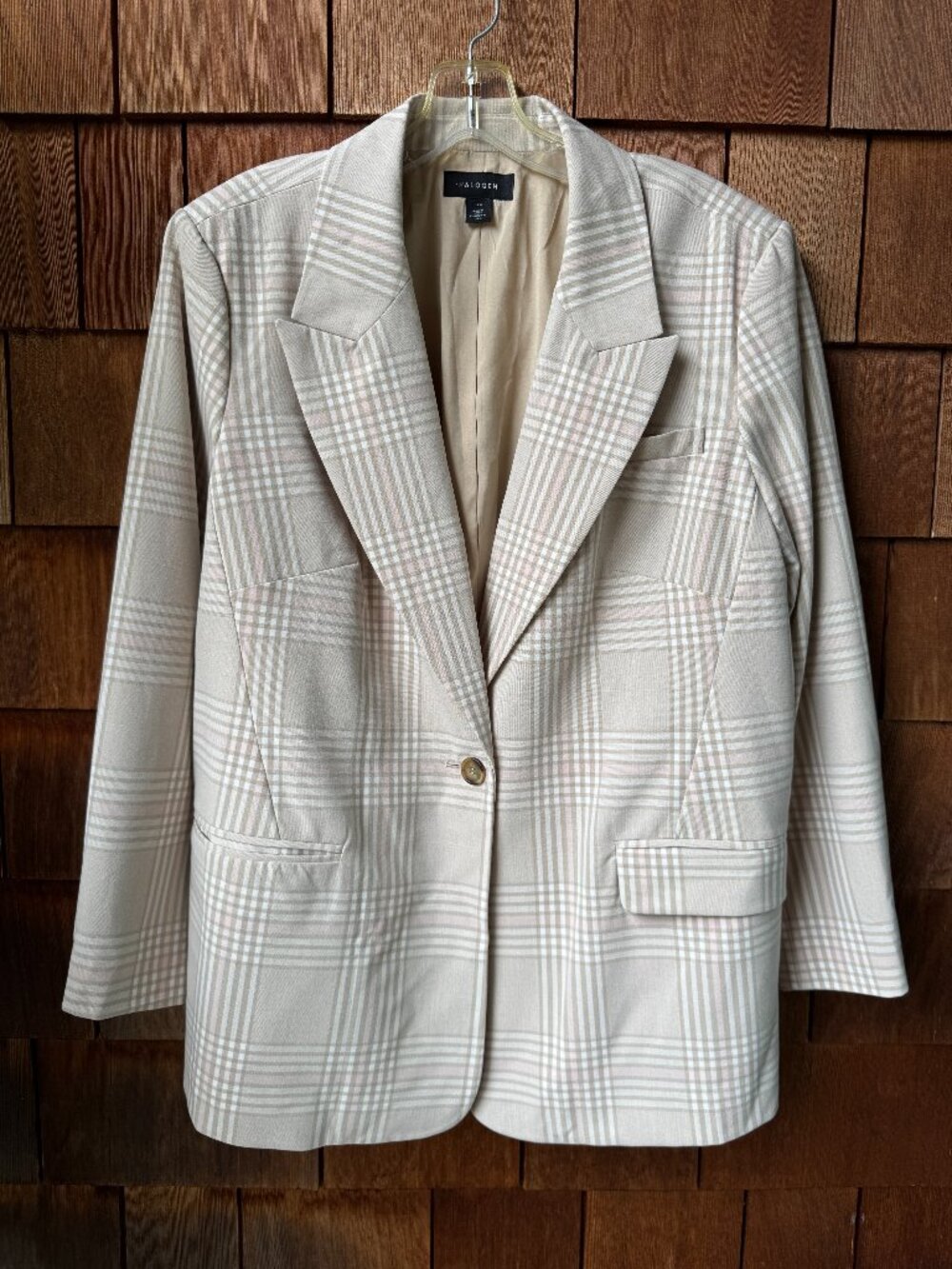 Halogen Tan Plaid Single Button Boyfriend Blazer in Women's 14W